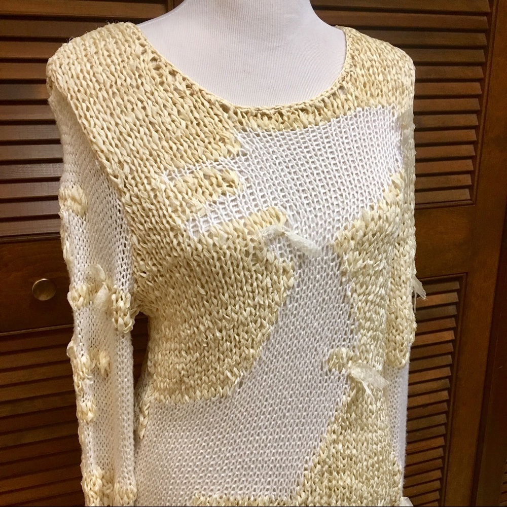 👑 Zara Cream Knit Sweater w/Ribbon Accents